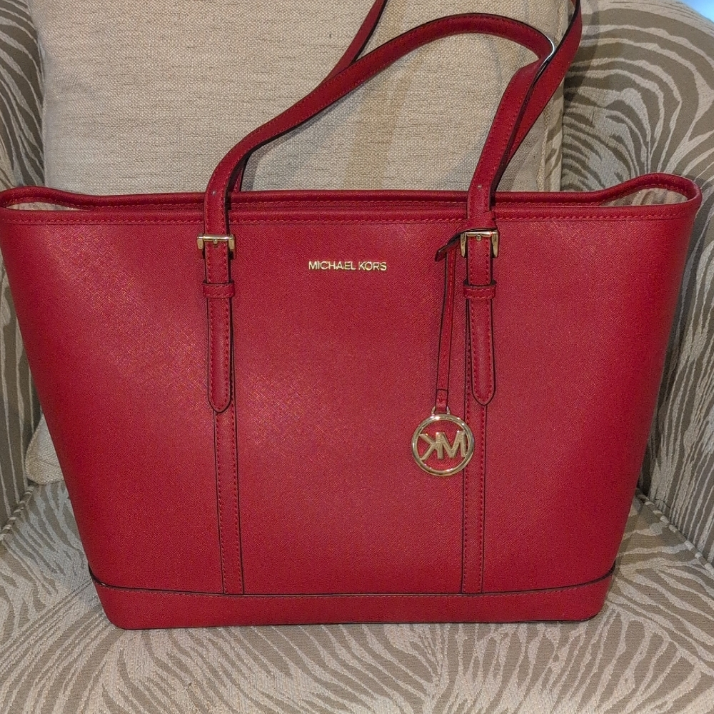 Michael Kors Jet Set Large Tote Bag In Flame Red Saffiano Leather